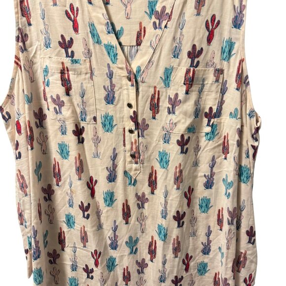 Torrid Sleeveless Cactus Print Blouse Top Size 1X ivory multi blouse - Picture 5 of 12